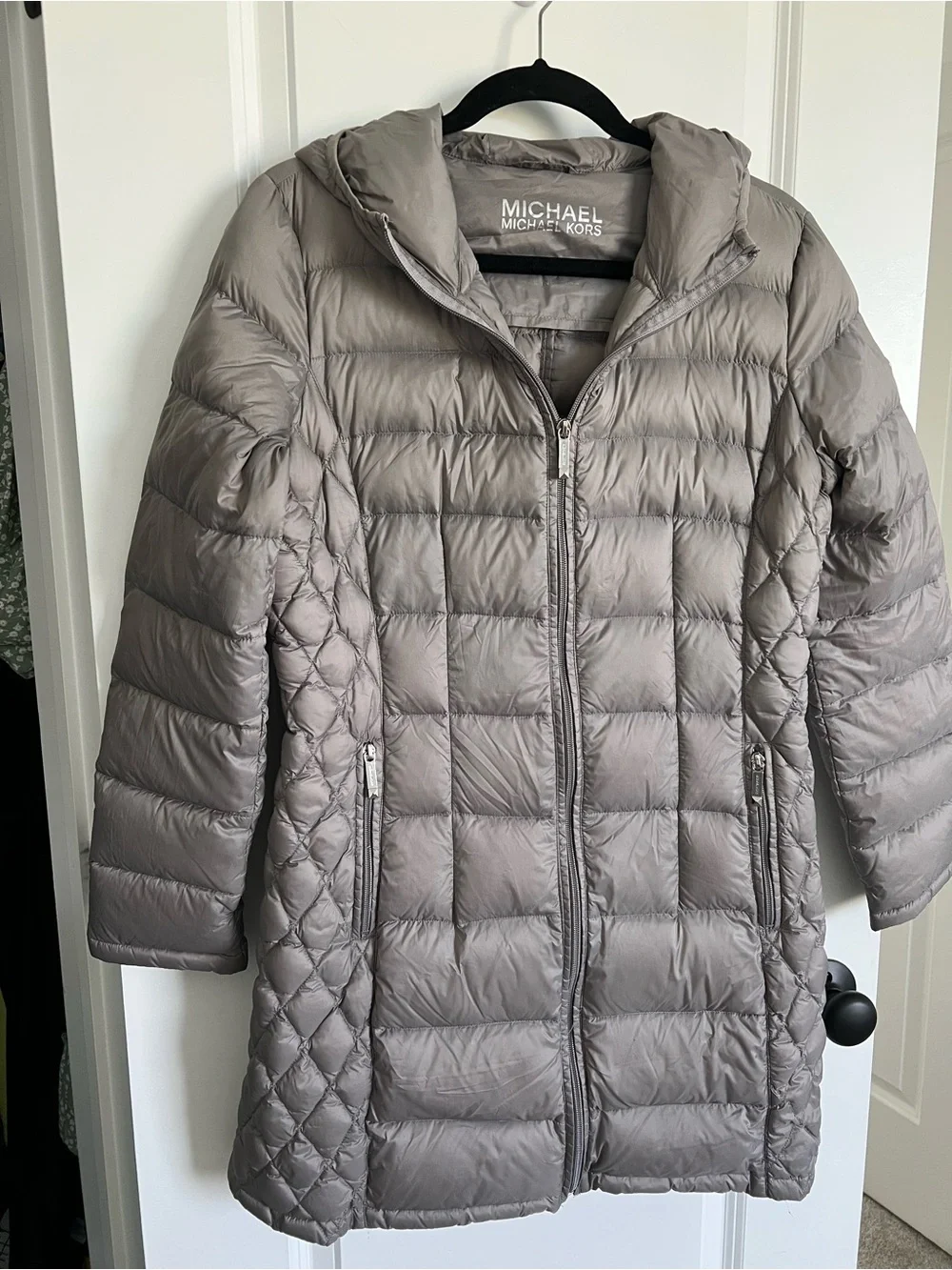 Michael Kors Gray Puffer Coat with Hood